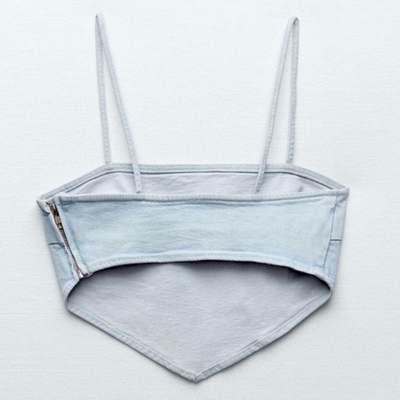 Zara Light Wash Denim Jean Bandana Crop Casual Stretch Tank Top Size Small NWT - Picture 3 of 10